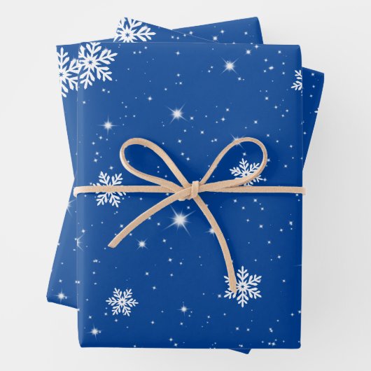 Weihnachts Blaue Sterne Schneeflocken Muster Geschenkpapier Set (Beispiel)