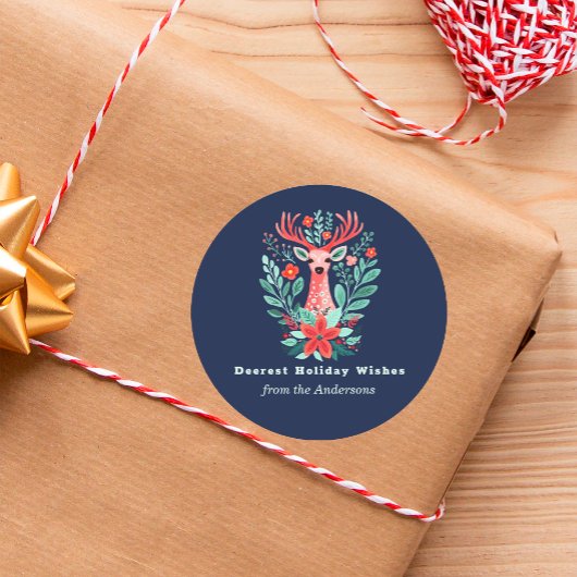 Weihnachts-Blauer Reindeer Runder Aufkleber