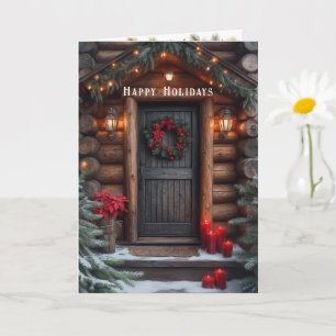 Weihnachts-Blockhütte Kiefern Roter Weihnachtsster Karte