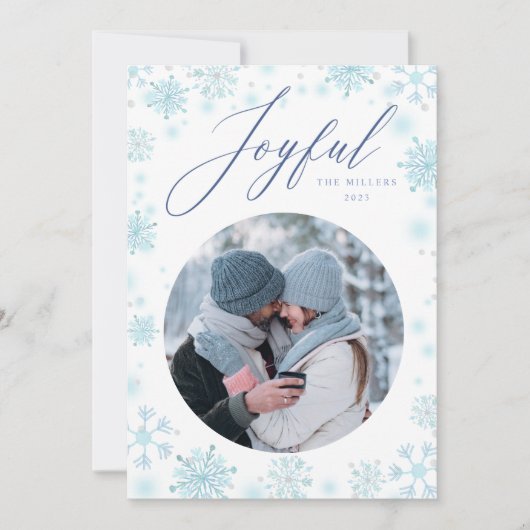 Weihnachts-Blue-Family-Foto-Schneeflocke Feiertagskarte (Vorderseite)