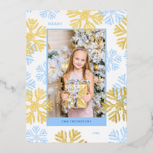 Weihnachts-Blue-Snowflakes-Rahmen-Design Licht Folien Feiertagspostkarte