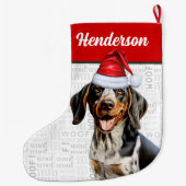 Weihnachts Bluetick Coonhound Name Woof Background Großer Weihnachtsstrumpf (Rückseite)