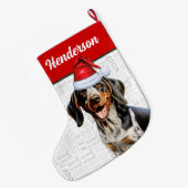 Weihnachts Bluetick Coonhound Name Woof Background Großer Weihnachtsstrumpf (Rückseite (Hängend))