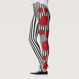 Weihnachts-Blume auf schwarz-weiß gestreift Leggings