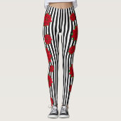 Weihnachts-Blume auf schwarz-weiß gestreift Leggings (Vorderseite)