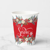 Weihnachts-Blume-Bänder-Let it's Snowtypografie Pappbecher (Rückseite)