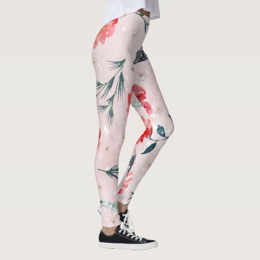 Weihnachts-Blume Blätter Boho Pattern Leggings (Rechts)