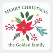 Weihnachts-Blume Botanicals Foliage Urlaub CUSTOM Quadratischer Aufkleber (Vorderseite)