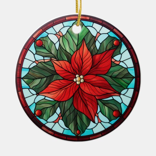 Weihnachts-Blume im Buntglasstil Keramik Ornament (Vorne)