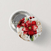 Weihnachts-Blume Poinsettia Rotes Grünes Muster Button (Vorne & Hinten)