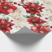 Weihnachts-Blume Poinsettia Rotes Grünes Muster Geschenkpapier (Ecke)