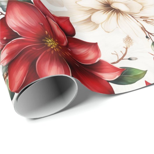 Weihnachts-Blume Poinsettia Rotes Grünes Muster Geschenkpapier (Rolleneckpunkt)
