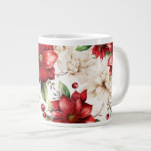 Weihnachts-Blume Poinsettia Rotes Grünes Muster Jumbo-Tasse (Vorderseite Rechts)