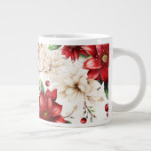 Weihnachts-Blume Poinsettia Rotes Grünes Muster Jumbo-Tasse (Rechts)