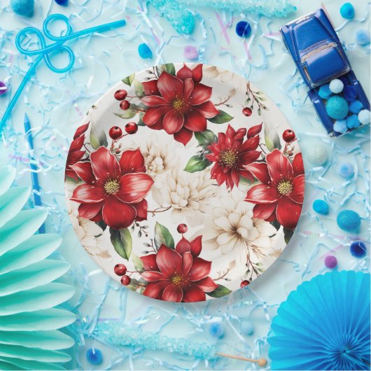 Weihnachts-Blume Poinsettia Rotes Grünes Muster Pappteller (Party)