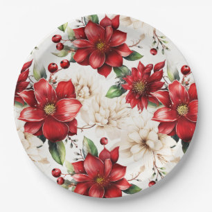 Weihnachts-Blume Poinsettia Rotes Grünes Muster Pappteller