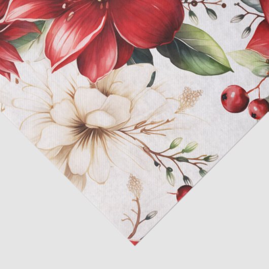 Weihnachts-Blume Poinsettia Rotes Grünes Muster Seidenpapier (Detail)