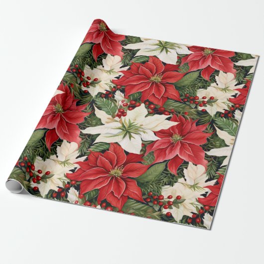 Weihnachts-Blume Red White Geschenkpapier (Ungerollt)