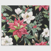Weihnachts-Blume Red White Poinsettias Black Geschenkpapier (Flach)