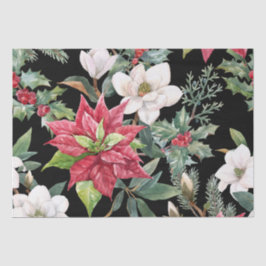 Weihnachts-Blume Red White Poinsettias Black Seidenpapier