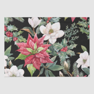 Weihnachts-Blume Red White Poinsettias Black Seidenpapier