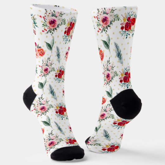 Weihnachts-Blume und Evergreens-Muster Socken (Gewinkelt)