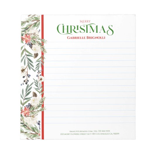 Weihnachts-Blume und Evergres-Grenze Notizblock (Vorderseite)