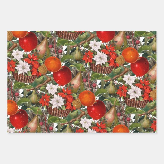 Weihnachts-Blume und Obst Geschenkpapier Set (Vorderseite)