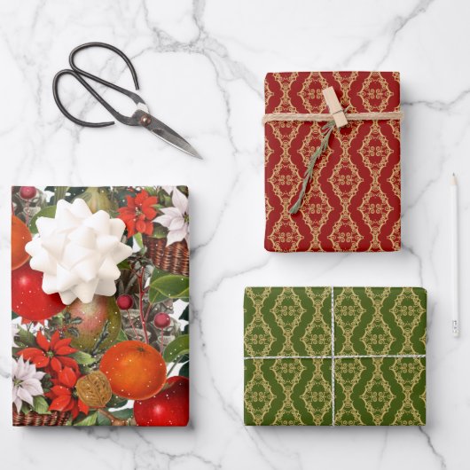 Weihnachts-Blume und Obst Geschenkpapier Set (Vorderseite)