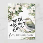 Weihnachts-Blume und Vogel - All unsere Lieben Postkarte (Vorderseite)