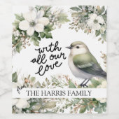 Weihnachts-Blume und Vogel - All unsere Lieben Weinetikett (Einzelnes Label)