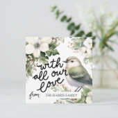 Weihnachts-Blume und Vogel mit all unserer Liebe Einladung (Stehend Vorderseite)