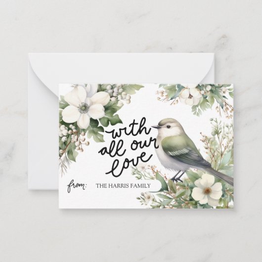 Weihnachts-Blume und Vogel mit all unserer Liebe Mitteilungskarte (Vorderseite)