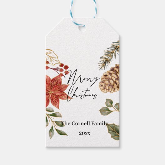 Weihnachts-Blume Wasserfarbe Geschenkanhänger (Vorderseite)