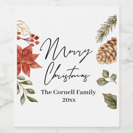 Weihnachts-Blume Wasserfarbe Weinetikett (Einzelnes Label)