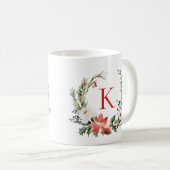 Weihnachts-Blume Wreath Custom Monogram Kaffeetasse (VorderseiteRechts)