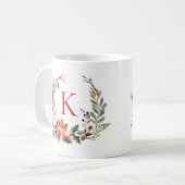 Weihnachts-Blume Wreath Custom Monogram Kaffeetasse (Vorderseite Links)
