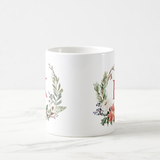 Weihnachts-Blume Wreath Custom Monogram Kaffeetasse (Mittel)