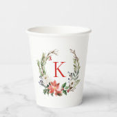 Weihnachts-Blume Wreath Custom Monogram Pappbecher (Rückseite)