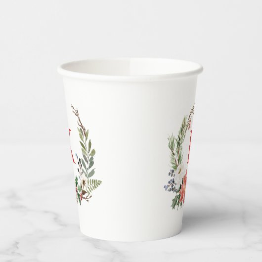 Weihnachts-Blume Wreath Custom Monogram Pappbecher (Links)