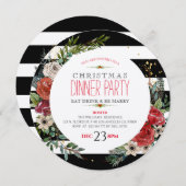 Weihnachts-Blume Wreath & Stripes Diner Einladung (Vorne/Hinten)