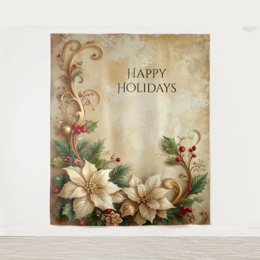 Weihnachts-Blumen-Holiday-Hintergrund Wandteppich (Vorderseite)