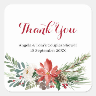 Weihnachts-Blumen-Paar-Shower-Dankeschön-Aufkleber Quadratischer Aufkleber