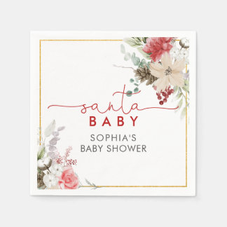 Weihnachts-Blumen-Santa-Baby-Shower-Servietten Serviette