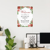 Weihnachts-Blumenblätter Winterhochzeit Willkommen Poster (Heimbüro)