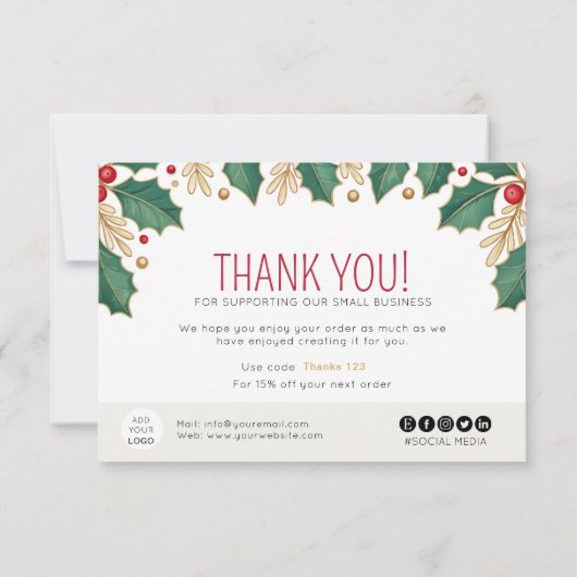 Weihnachts-Blumenblätterung Dankeskarte (Rückseite)