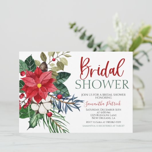 Weihnachts-Blumendusche Einladung (Stehend Vorderseite)