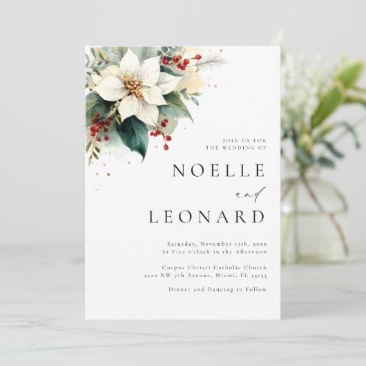 Weihnachts-Blumenhochzeit Einladung (Stehend Vorderseite)
