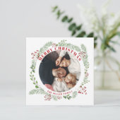 Weihnachts-Blumenkartentafel mit 2 Fotos Feiertagskarte (Stehend Vorderseite)