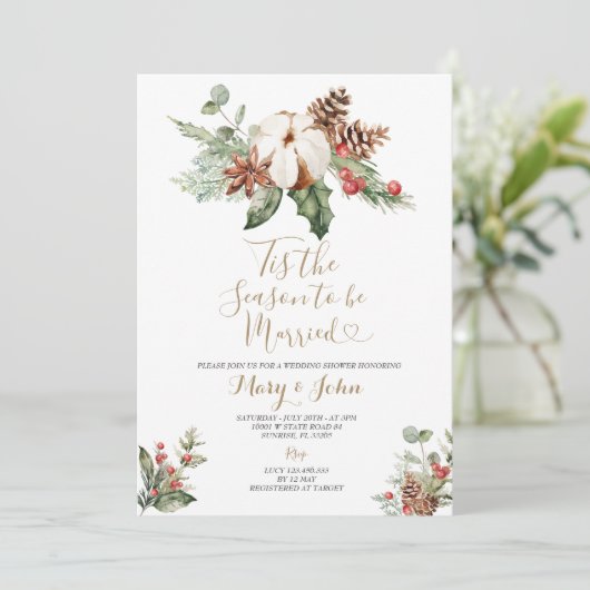 Weihnachts-Blumenkohl ist die Jahreszeit Verheirat Einladung (Stehend Vorderseite)